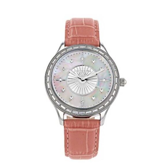 JUDITH RIPKA Mother-of-Pearl & CZ Pink Leather & Silver Harper Watch~1.5 Ct - Picture 3 of 6